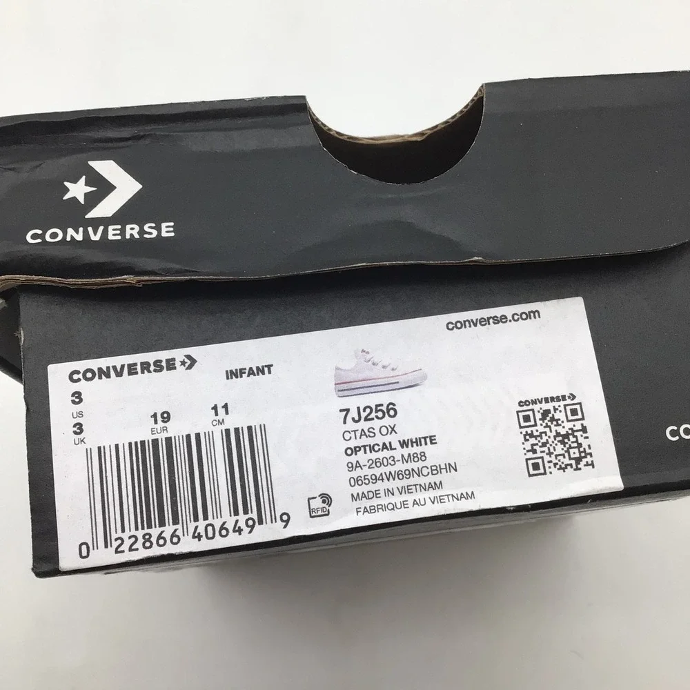 Converse CTAS Ox Infant Sneakers Optical White Low Top 7J256 Size 3 NEW